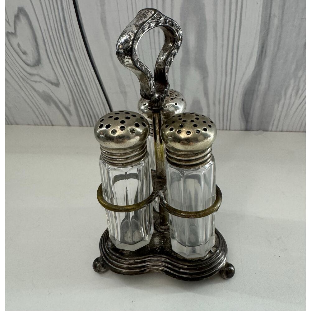 Vintage Wallace Bros Co Silver Plated Three Piece  Salt Pepper Shakers Set